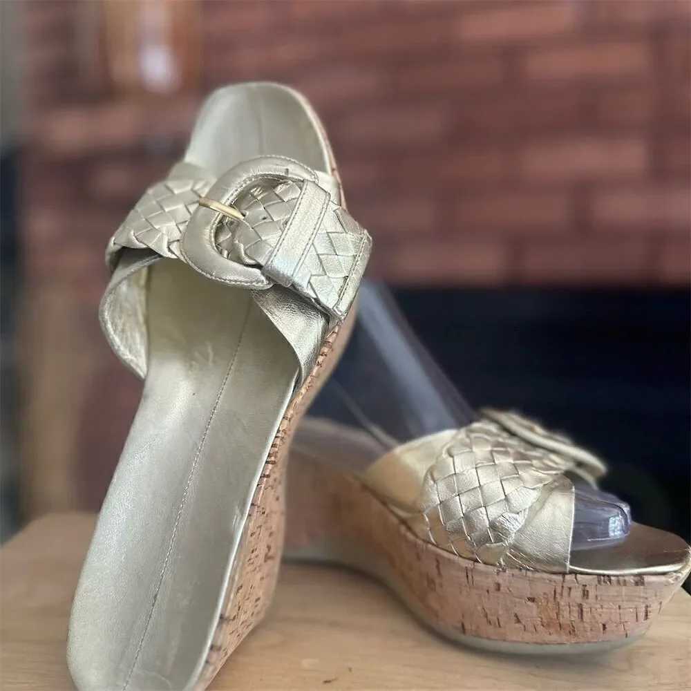 Nike Lab G Series Gold Wedge Sandals Women's Size 8B Braided Cork Heel